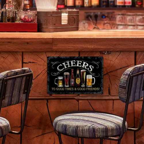 Miniatura 2 de Putuo Decor Letrero de estaño de metal Cheers, letreros de barra para bar en casa, pub, cueva de hombre, decoración de pared para buenos momentos ¡8