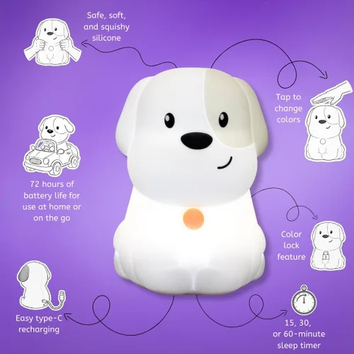 Miniatura 3 de Lumipets Pepper The Puppy Dog - Luz nocturna de silicona blanda para niños Bonita luz nocturna con control remoto y control táctil