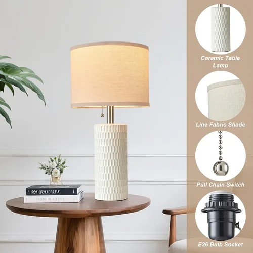 Miniatura 5 de Reaketon Juego de 2 lámparas de mesa modernas de cerámica de 20.5" para dormitorio, lámparas de mesita para repisas nocturnas con pantalla beige