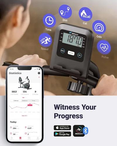 Miniatura 6 de MERACH Bicicleta Reclinable Estática para el Hogar con Bluetooth Inteligente y Aplicación Exclusiva para Bicicletas de Ejercicio, LCD, Manillar