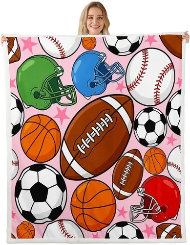 Miniatura 37 de Feelyou Football Throw Blanket Basketball Sports Soft Fleece Sherpa Cozy Fuzzy Plush Warm Soccer Ball Game Fuzzy Plush Throw Black Baseball Gaming