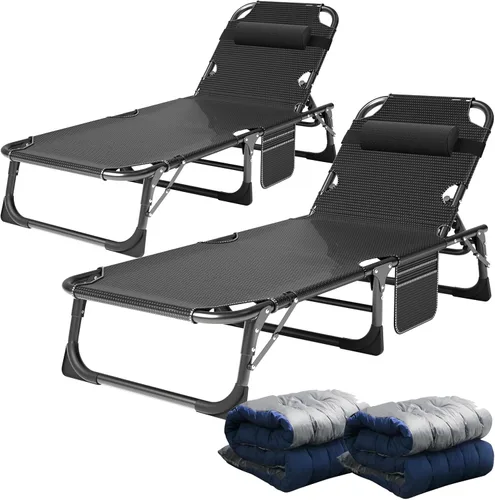 Miniatura 25 de ABORON Silla de bronceado resistente, silla de descanso plegable de 5 posiciones para exteriores con almohadilla, silla de playa portátil para tomar