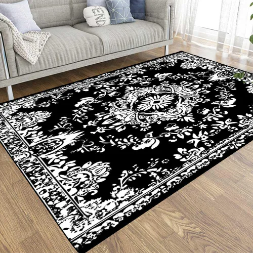 Miniatura 31 de TOMWISH - Alfombra abstracta pintada a mano en blanco y negro con pintura dorada, sala de estar, dormitorio, decoración de suelo, alfombra