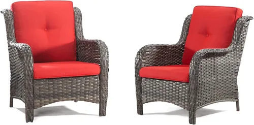 Miniatura 44 de Juego de 2 sillas de patio giratorias de 360 grados para exteriores y mesa auxiliar a juego – 3 sillas deslizantes de mimbre para patio con cojines