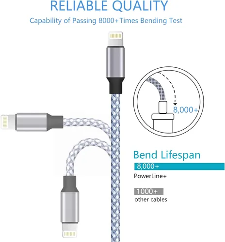 Miniatura 2 de DAZHWA Paquete de 3 cargadores para iPhone de 6 pies, certificado MFi, mejor cable Lightning trenzado de nailon para teléfono celular, cable