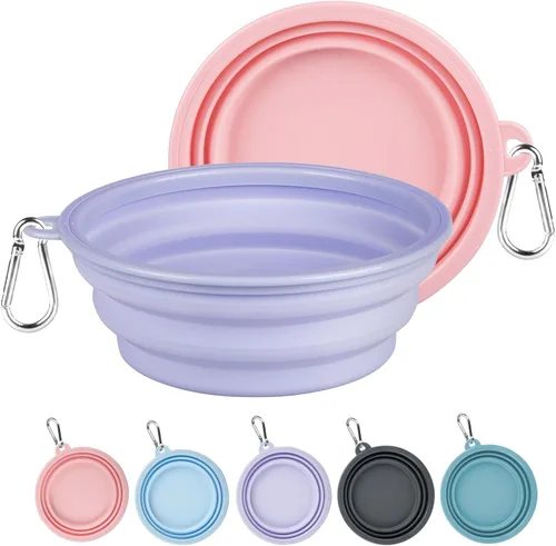 Miniatura 16 de Kytely Cuencos plegables para perros para viajes, paquete de 2 cuencos de agua portátiles para perros, cuenco plegable para comida para mascotas