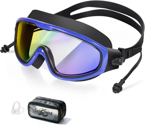 Miniatura 18 de Gafas de natación para adultos, a prueba de fugas, gafas de piscina antivaho, gafas de natación de visión amplia con tapones para los oídos y clip