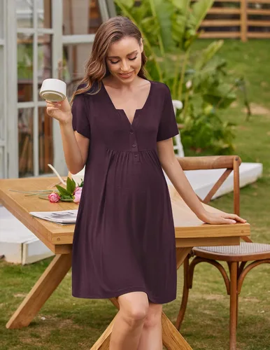 Miniatura 3 de Ekouaer Vestido de parto y parto, camisón de lactancia, camisones de maternidad para hospital, camisón corto de lactancia S-XXL