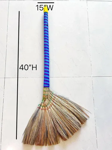 Miniatura 4 de Auténtica escoba asiática hecha a mano, juego de 3 unidades, escoba de paja vietnamita de primera calidad, 40 pulgadas de longitud