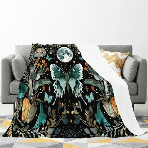 Miniatura 4 de Manta de Polilla Suave y Esponjosa de Vellón Gótico Mariposa Luna Mantas Decorativas Acogedoras y Cálidas de Franela de Felpa Regalos para Niños