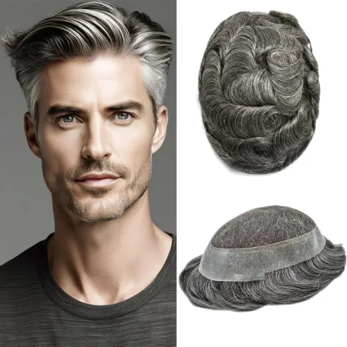 Miniatura 55 de Sistema de reemplazo de cabello de encaje francés para hombre, piezas de cabello de aspecto natural, color negro, marrón, rubio, gris, protesis