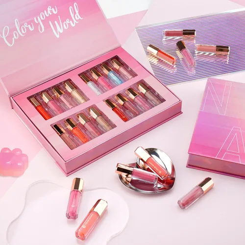 Color Nymph Colección de 16 piezas de brillo labial, brillo labial brillante para mujeres y niñas, set de brillo labial de color duradero con ricos