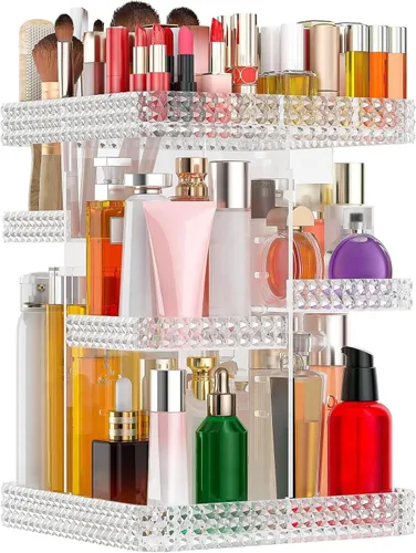 Organizador de maquillaje de acrílico transparente giratorio de 360°, 7 capas grandes organizadores de maquillaje y almacenamiento, organizador de