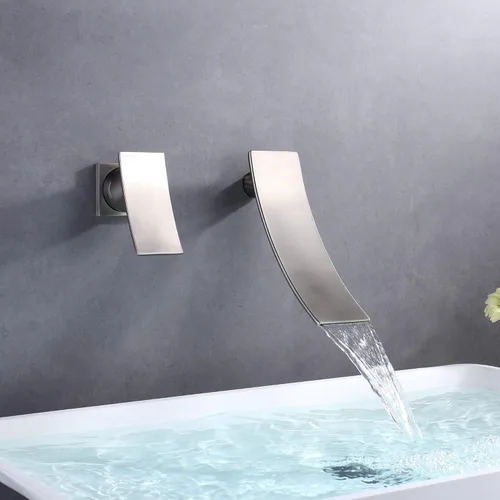 Miniatura 3 de sumerain Grifo de baño de cascada de níquel cepillado Grifo de lavabo de montaje en pared, diseño zurdo