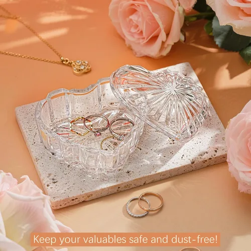 Miniatura 13 de kanpura Joyero de cristal en forma de corazón, caja de dulces con tapa, caja de almacenamiento para aretes, collar, pecho, caja de almacenamiento