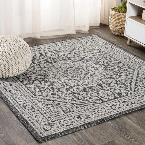 Miniatura 83 de Eyely BMS101D-28 - Alfombra de pasillo con textura de medallón de Santa Mónica Slesi, para interiores y exteriores, estilo costero, bohemio, Gris