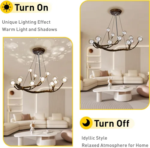 Miniatura 4 de 12 luces lámpara de rama moderna LED árbol rama luz, 110 V 36 W vidrio burbuja rama luz de techo, rama lámpara colgante para sala comedor