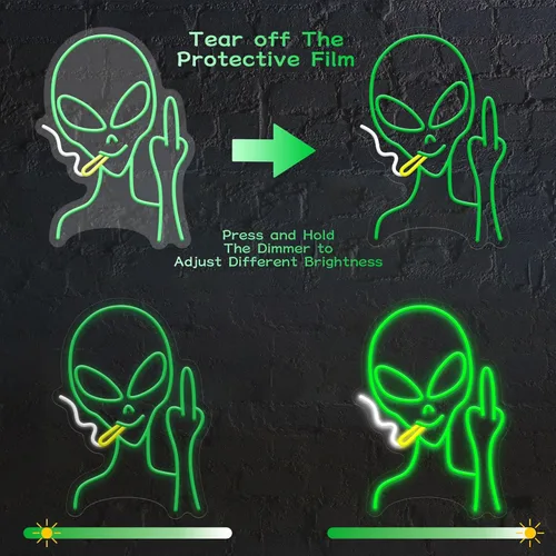 Miniatura 7 de Letreros de neón alienígenas verdes, letreros de neón LED regulables para decoración de pared, dormitorio, guarida del hombre, sala de juegos, bar