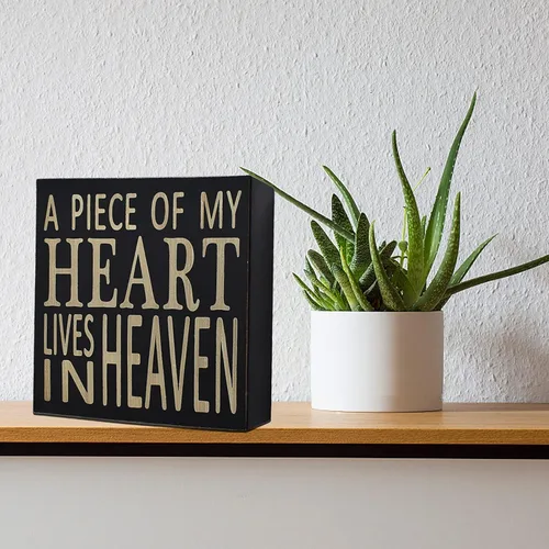 Miniatura 3 de Cartel de madera con texto en inglés "Saying A Piece of My Heart Lives in Heaven", decoración de oficina para escritorio, cubículo, caja de citas
