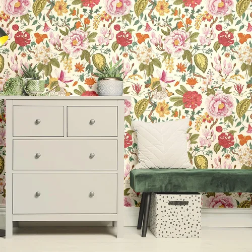 Miniatura 4 de Blooming Wall DPYC02-1 - Papel tapiz autoadhesivo con textura de peonía y flores primaverales, decoración de pared