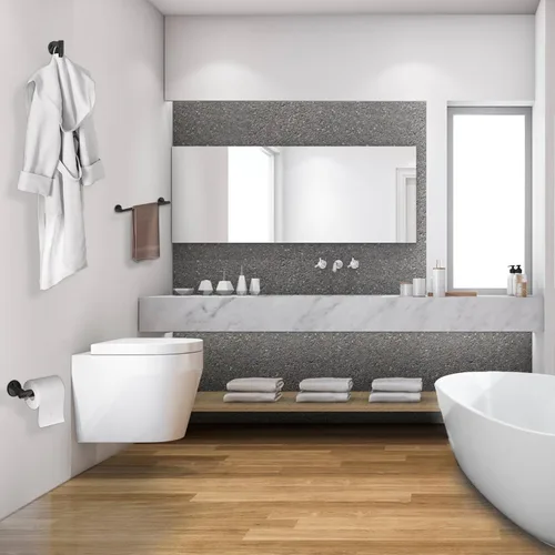 Miniatura 6 de Kit de accesorios de baño de 3 piezas, accesorios de baño negro mate SUS304 de acero inoxidable montado en la pared, incluye barra de toalla de mano