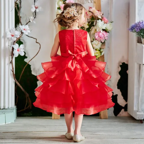 Miniatura 6 de NNJXD Vestido de niña con volados y encaje, para fiesta o boda