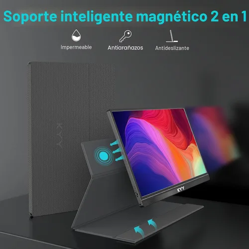 Miniatura 8 de KYY Monitor portátil de 15.6 pulgadas FHD 1080P USB C HDMI monitor de juegos ultra delgado pantalla IPS con cubierta inteligente y altavoces, Plug &