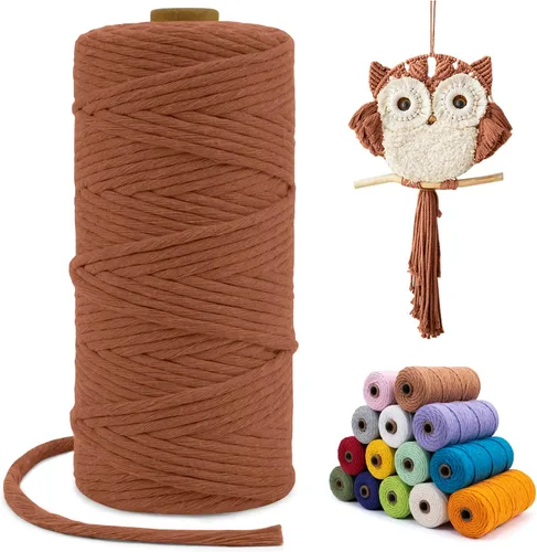 Miniatura 90 de Cuerda de macramé de una sola hebra de 0.197 in x 110 yardas, cuerda de macramé de algodón natural de 0.197 in, cuerda de algodón grueso para colgar