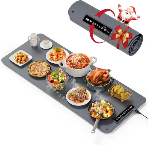 Tapete de calentamiento de alimentos extra grande para encimera (XXL 36 x 16 pulgadas), almohadilla térmica de superficie completa con 4 ajustes de