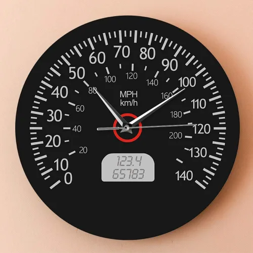 Miniatura 4 de The Geeky Days Reloj de pared silencioso impreso con velocímetro, kilómetros y millas, arte de pared de mecánica de carreras, reloj de pared negro