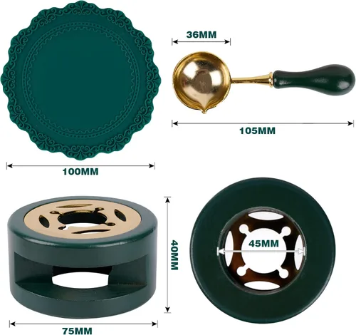 Miniatura 2 de Kit de sellado de cera para horno con cuchara y almohadilla de silicona para fundir cuentas o palos, verde