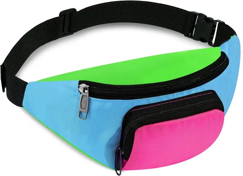 Xuniea Riñonera retro de neón de los años 80, 2 bolsillos, bolsas para cinturón, disfraces de los años 90 para mujeres y hombres, riñoneras para