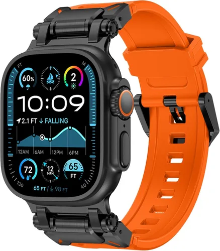 Miniatura 10 de FULLIFE Diseñado para Apple Watch Band Apple Watch Ultra 3/2/1 1.929 in para hombres, bandas de goma de silicona con conector de metal para Apple