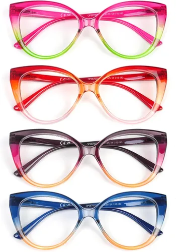 Miniatura 11 de Gafas de lectura para mujer, paquete de 4 unidades, filtro de bloqueo de luz azul, UV, de gran tamaño, elegante lector de bisagra de resorte, 4 4