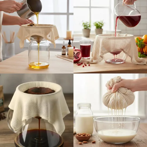 Miniatura 4 de Estopilla grado 100 bordes con dobladillo, 100% algodón sin blanquear, bolsa de leche de nueces, paño colador reutilizable para hacer queso, yogur