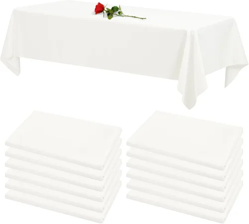 Miniatura 23 de 12 paquetes de manteles blancos, 52 x 52 pulgadas, manteles lavables de poliéster resistentes a manchas y arrugas para mesas cuadradas, mantel