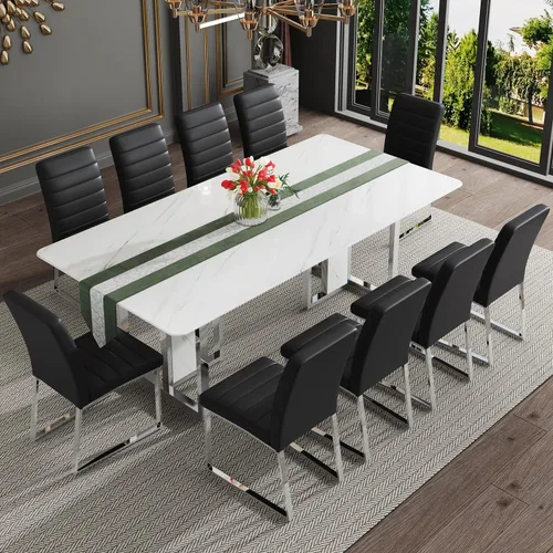 Miniatura 13 de Juego de mesa de comedor moderno de 67 pulgadas para 6, juego de mesa de cocina blanca, juego de mesa de comedor de lujo con mesa de mármol