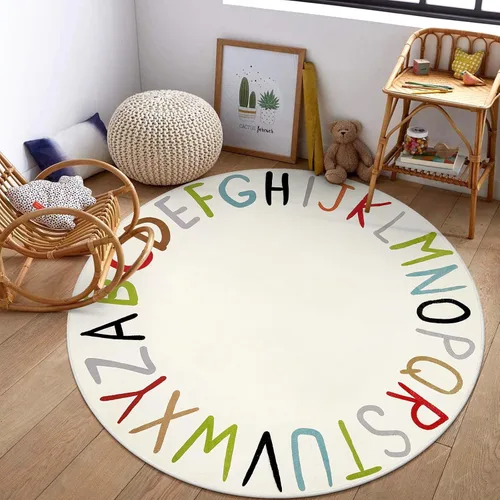 LIVEBOX ABC Play Room - Alfombra redonda para niños, alfombra grande y colorida para guardería, alfombra de área de arcoíris para aula, alfombras