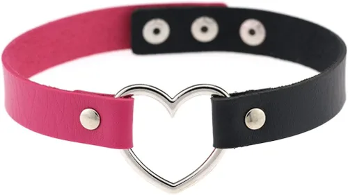 Cadena de clavícula para el cuello para mujeres y niñas, gargantilla de cuero ajustable con corazón de amor, gargantilla de piel punk y cadena de