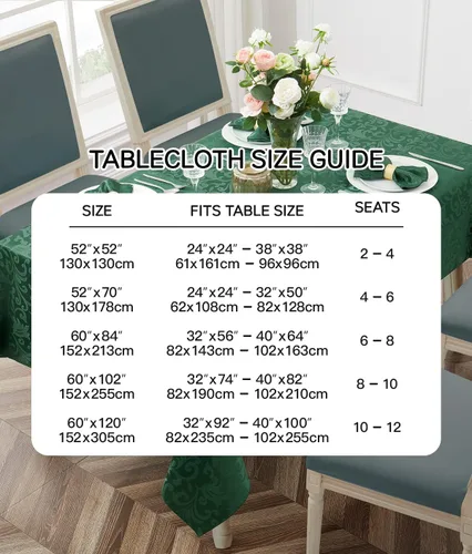 Miniatura 4 de Mantel cuadrado de damasco de desplazamiento verde jacquard de 52 x 52 pulgadas, mantel lavable para mesa de comedor, fiestas de buffet y campamento