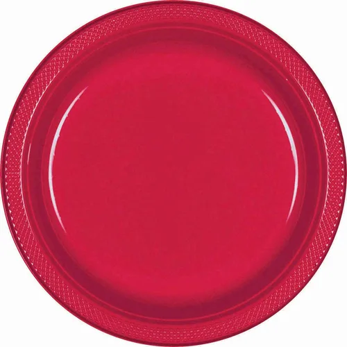 Vibrantes platos redondos de plástico rojo manzana – 7 pulgadas (paquete de 20) – Diseño de calidad premium, ideal para cualquier evento o fiesta