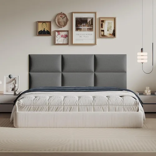 Miniatura 24 de Cabecero de palo color beige - Juego de 6 paneles montados en la pared para camas tamaño Queen, 61 x 30 cm, cabecero decorativo de fácil instalación