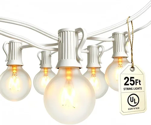Miniatura 9 de Cadena de luces navideñas para exteriores de 25 pies, luces de patio globo G40 con 27 bombillas de vidrio transparente (2 de repuesto), luces