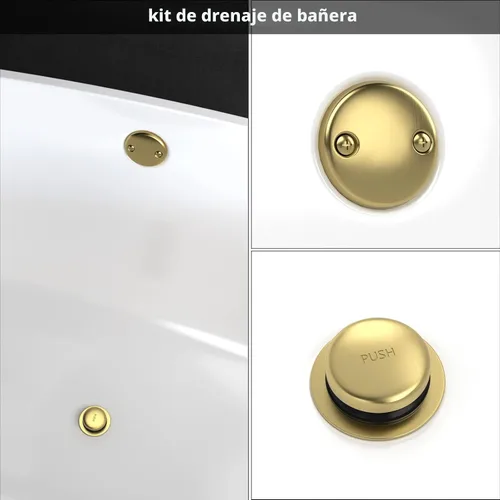 Miniatura 2 de Kit de drenaje de bañera completamente metálico con mecanismo basculante, placa frontal de desbordamiento de dos orificios y ensamblaje universal