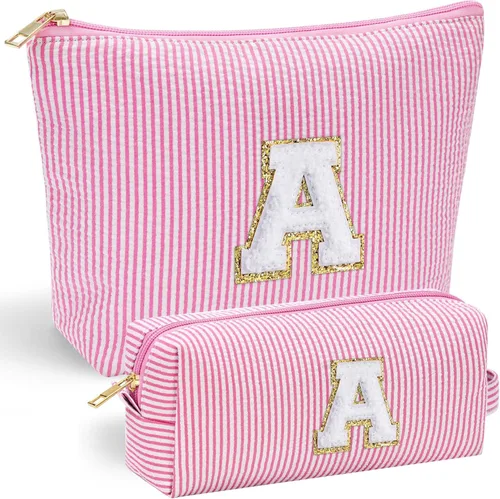 Miniatura 88 de YOOLIFE Regalos del Día de la Madre para mujeres, bolsa de maquillaje con inicial, bolsa de cosméticos, bolsa de maquillaje de viaje, regalos Rosado