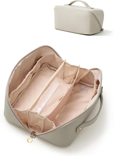 Miniatura 33 de EACHY Bolsa de Maquillaje de Viaje, Bolsas de Cosméticos de Gran Capacidad para Mujeres, Bolsa Portátil Impermeable que se Abre Plana, Bolsa de Aseo