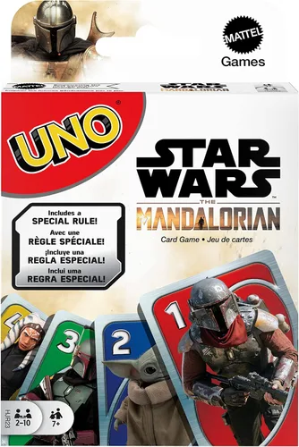 UNO Star Wars The Mandalorian en lata de almacenamiento, cubierta temática y regla especial, regalo para niños, adultos y noches de juego