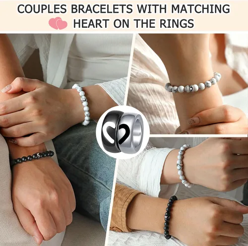 Miniatura 3 de UNGENT THEM Pulseras de anillo a juego para parejas, regalos para novio, marido, prometido, alma gemela, novia, esposa, día de San Valentín
