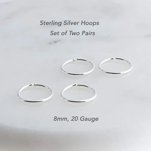 Miniatura 17 de Juego de 2 pares de anillos de nariz para cartílago pequeños para mujer, tragus, tabique, hélix, múltiples piercings finos