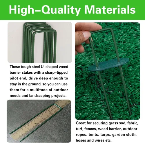 Miniatura 8 de Bakulyor 200 piezas de grapas para césped artificial verde + 200 piezas de arandelas de búfer, grapas de 15 cm calibre 11 para paisaje, puntas